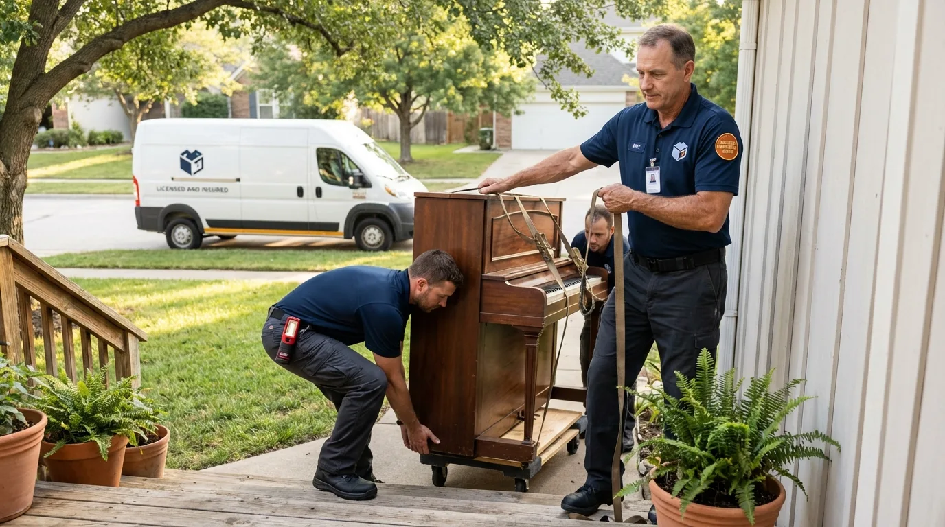 Licensed piano movers securing grand piano in Hubbard, OH